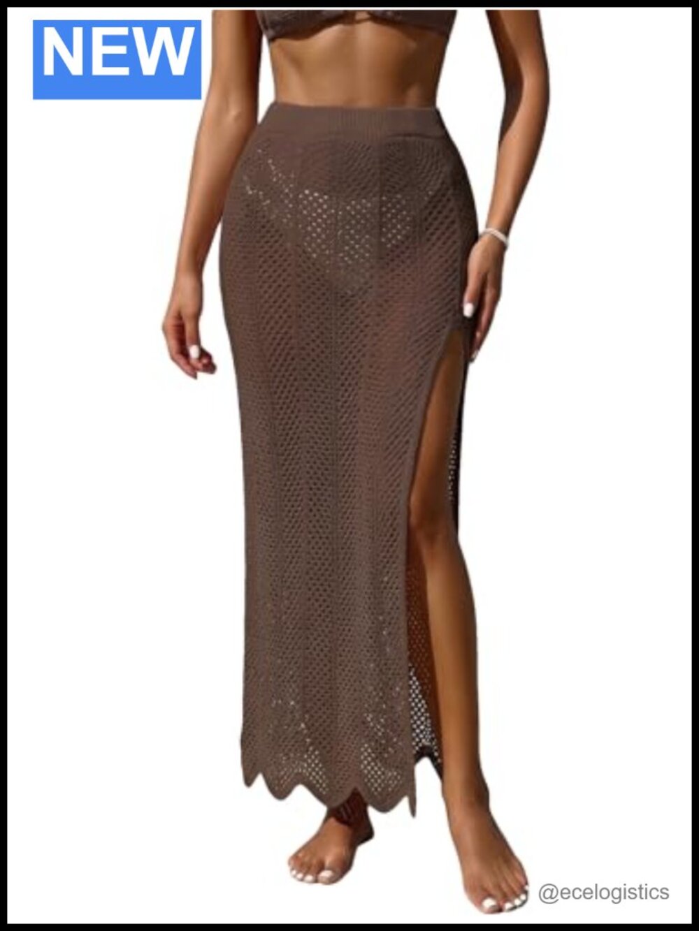Women's Crochet Swim Coverup Skirt High Slit Beach Long